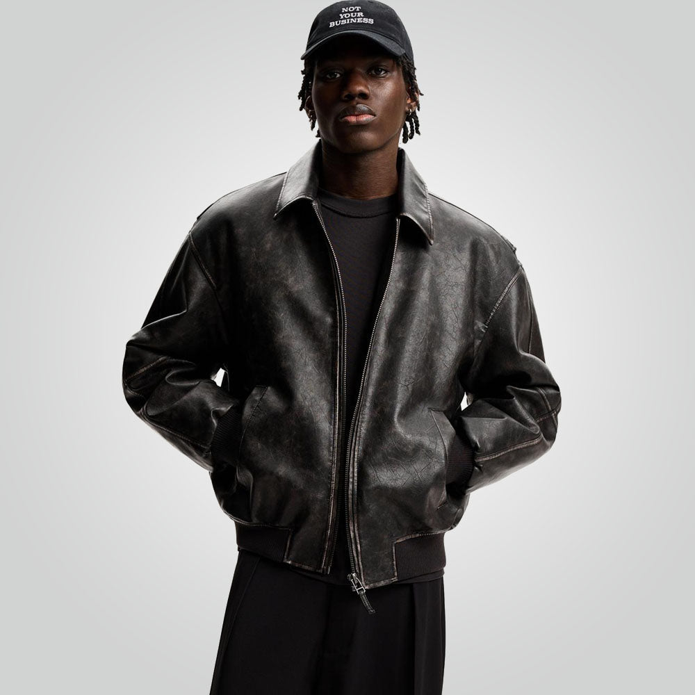 A2 Distressed Leather Bomber Jacket