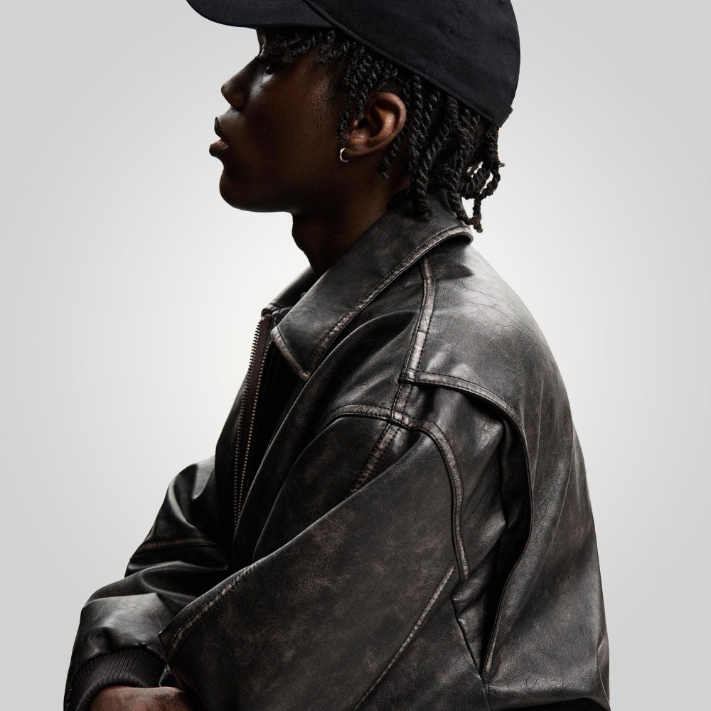 A2 Black Leather Bomber Jacket