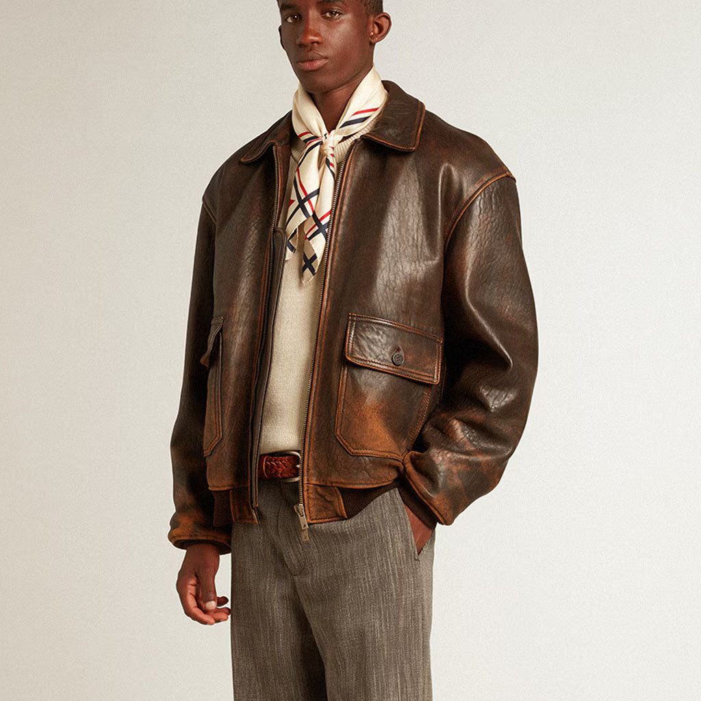 Brown A2 Real Leather Bomber Jacket