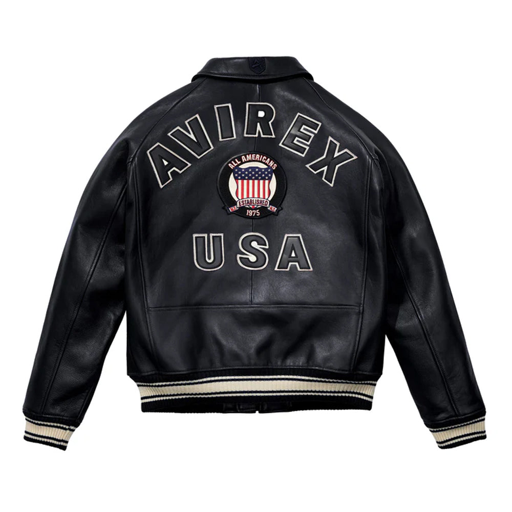 Avirex Jacket On Sale – Classic Avirex Varsity Black Jacket with Patch Detail - bombersflight