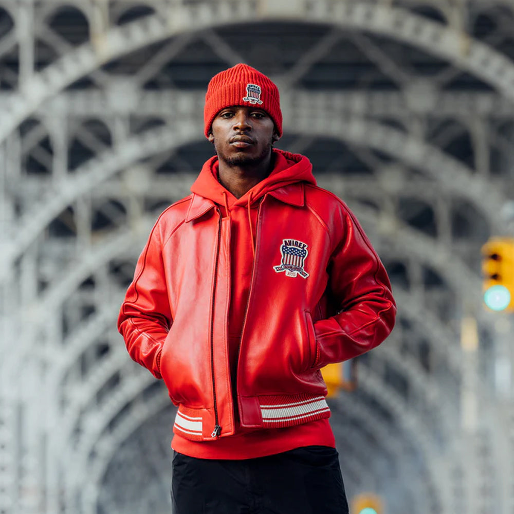 New Men's Aviex Jacket Classic Leather Bomber Jacket - bombersflight