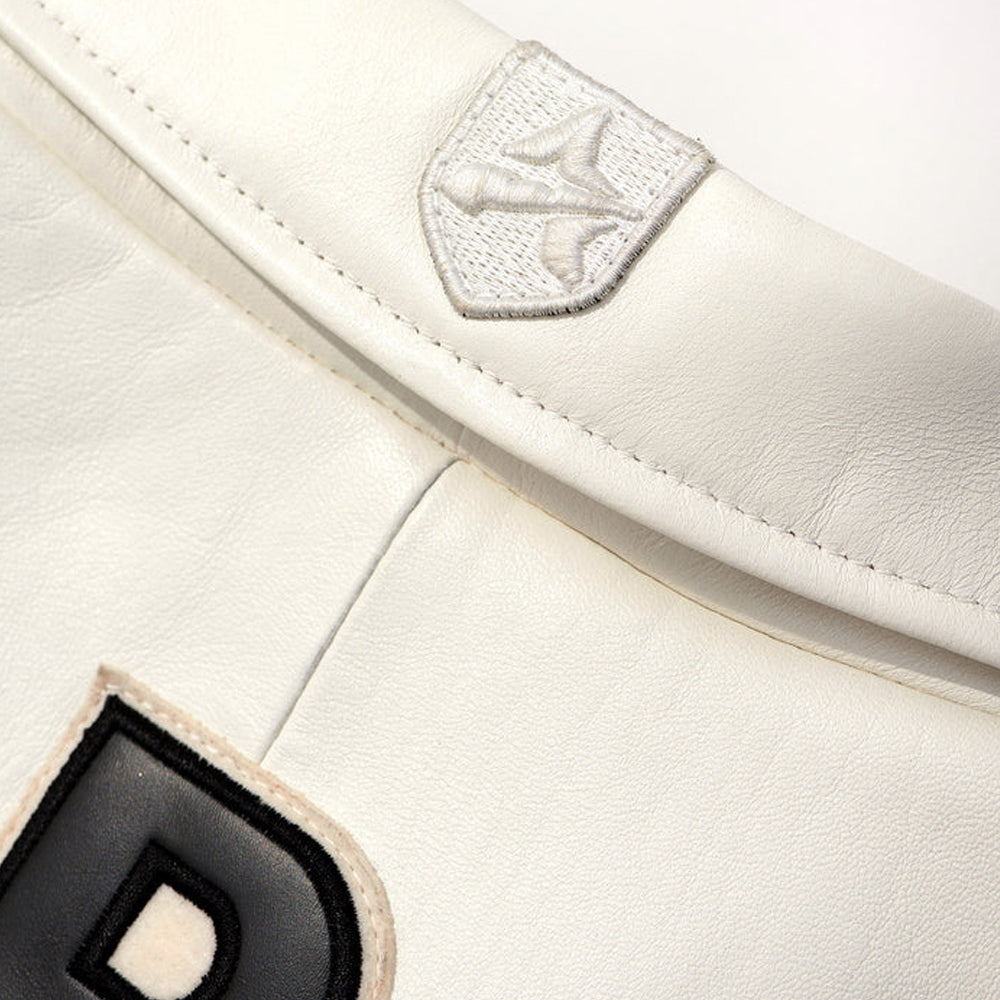 White Avirex Varsity Bomber Jacket – Embroidered Crest, Classic Street Style Jacket - bombersflight