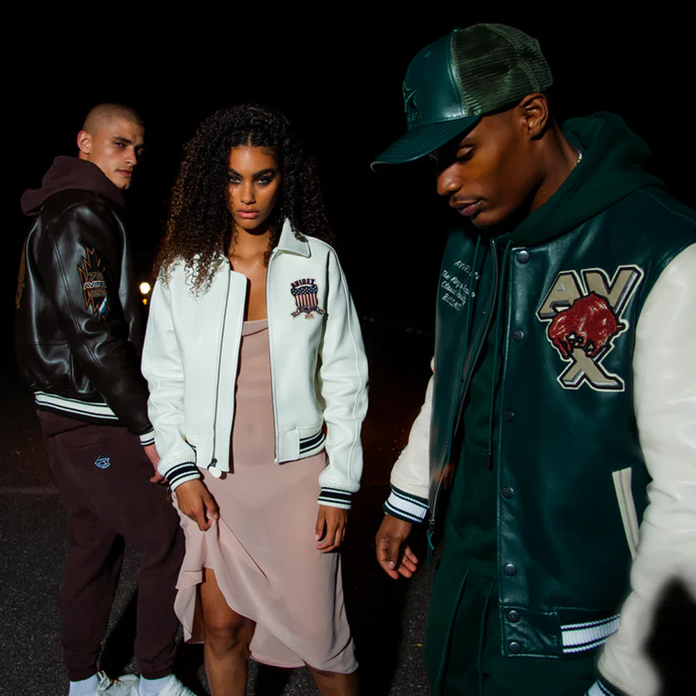 White Avirex Varsity Bomber Jacket – Embroidered Crest, Classic Street Style Jacket - bombersflight
