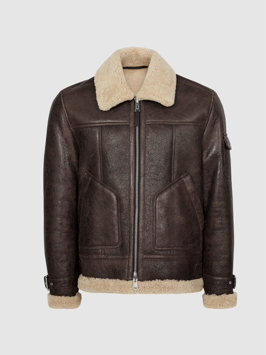 Brown Aviator Shearling Leather Jacket - bombersflight