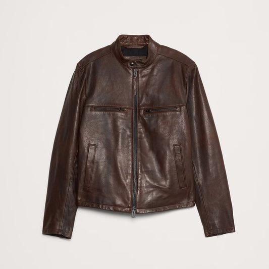 Cafe Racer Leather Moto Jacket