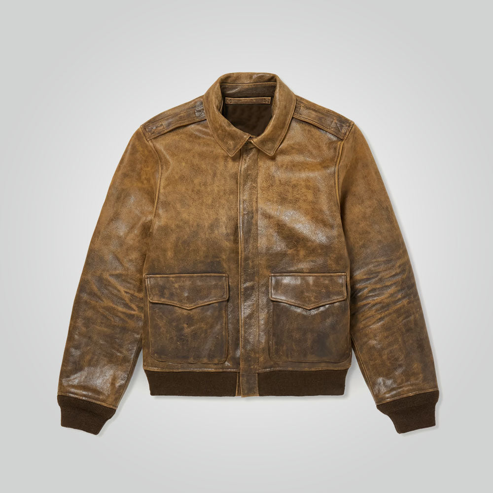 Brown Leather Bomber Jacket