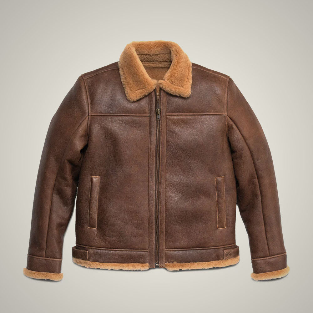 Men's Brown B3 WW2 Bomber Sheepskin Shearling Leather Jacket