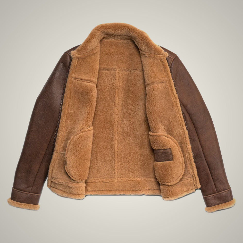 Men's Brown B3 WW2 Bomber Sheepskin Shearling Jacket