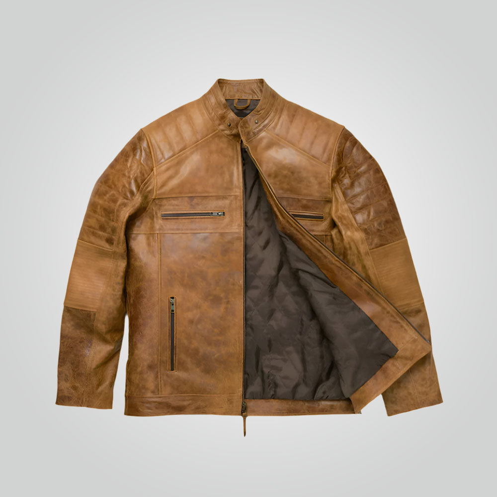 Vintage Brown Waxed Cafe Racer Moto Biker Jacket