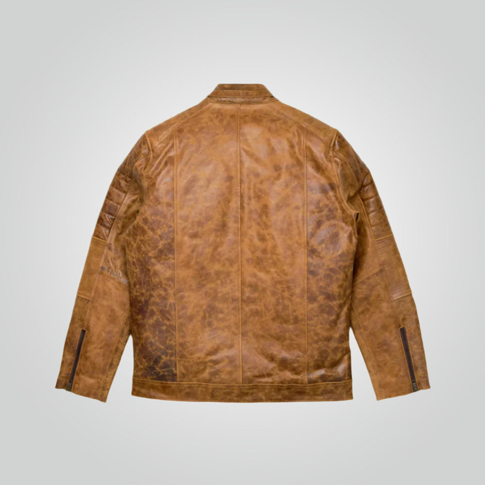 Vintage Brown Waxed Cafe Racer Moto Biker Jacket