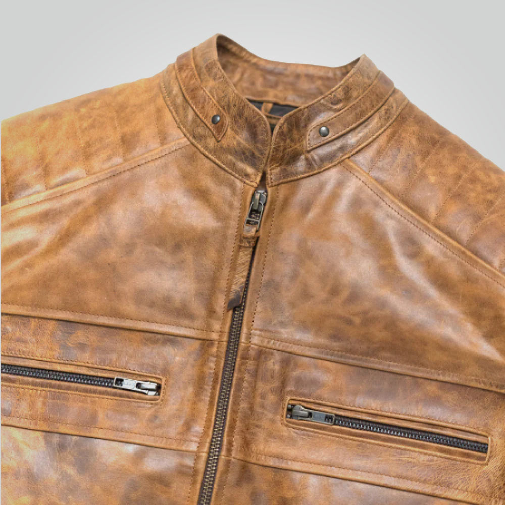 Vintage Brown Waxed Cafe Racer Moto Jacket