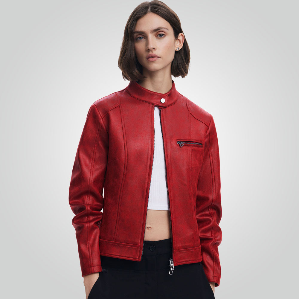Cafe Racer Red Leather Jacket