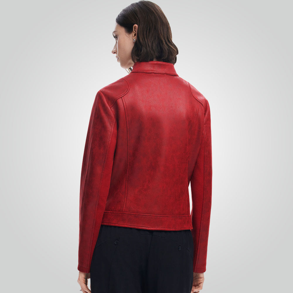 Motorbike Style Red Leather Jacket
