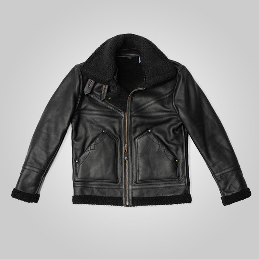 Men's Black Double Collar B3 Sheepskin Shearling Jacket