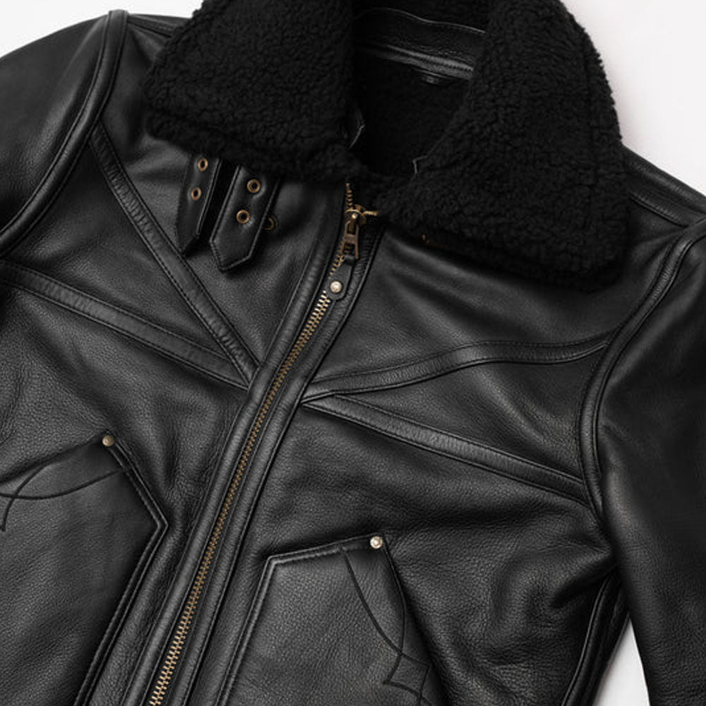 Men's Black Double Collar B3 Sheepskin Shearling Jacket