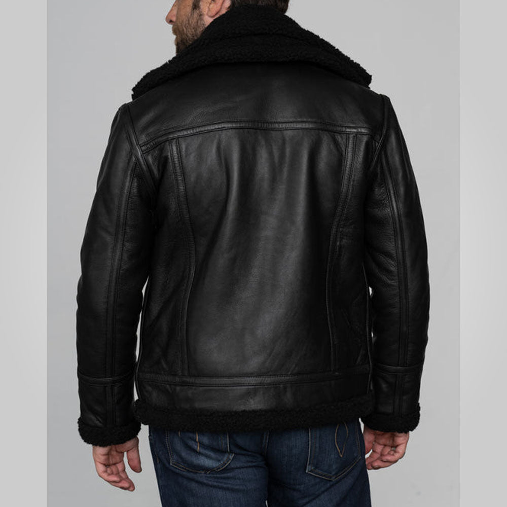 Men's Black Double Collar B3 Sheepskin Shearling Jacket