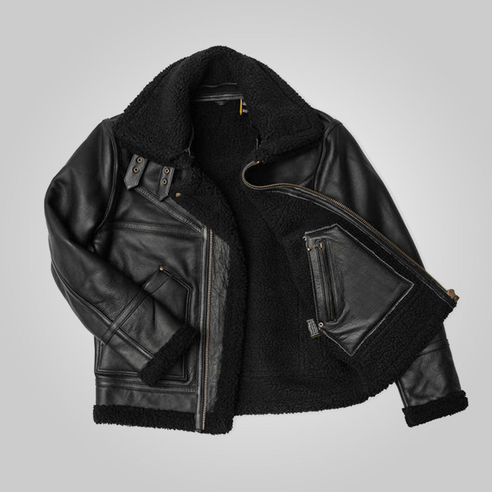 Men's Black Double Collar B3 Sheepskin Shearling Jacket