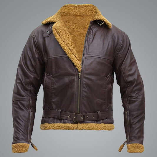 B3 Men's Flying Aviator Winter Sheepskin Shearling Bomber Leather Jacket - bombersflight