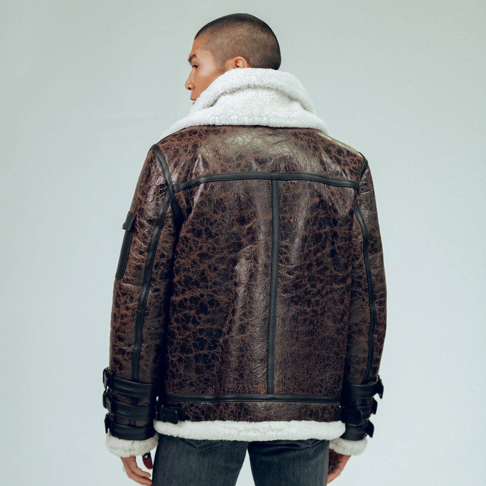 Genuine Wrinkled Double Toned Shearling Jacket For Men - bombersflight