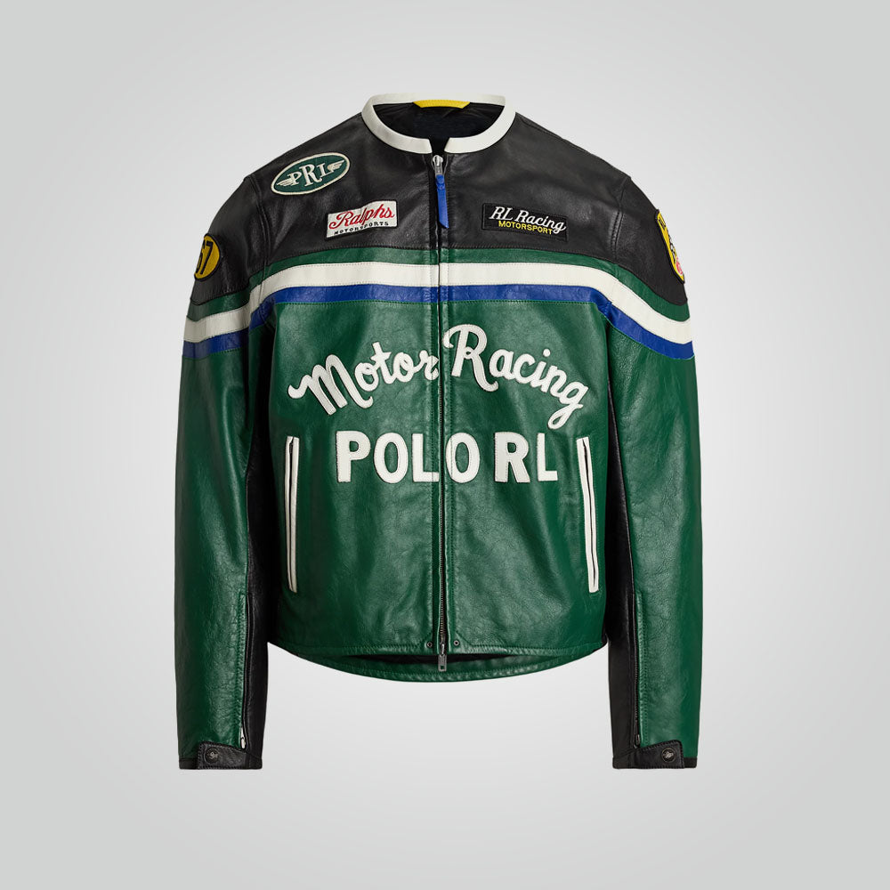 Men's Cafe Racer Motor Racing Leather Moto Jacket
