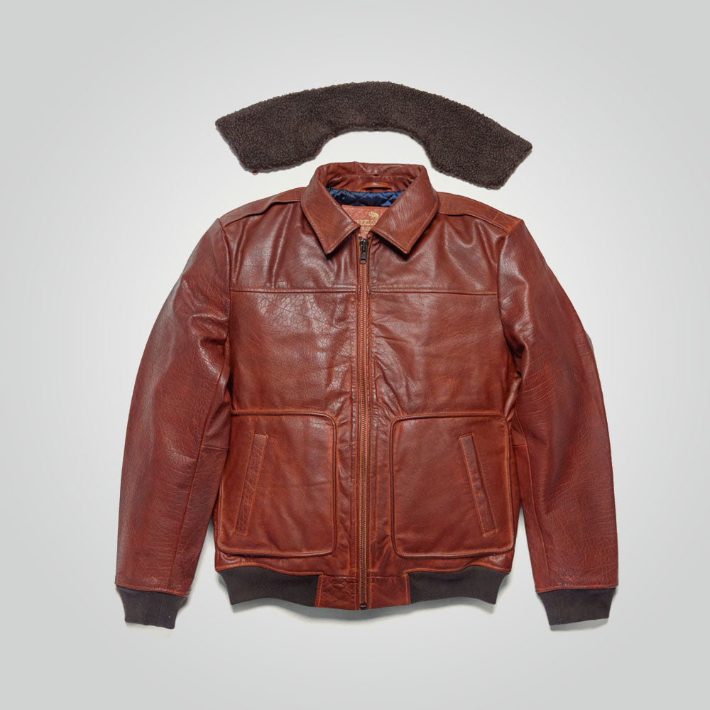 Men's G1 Aviator Flight Bomber Jacket With Detachable Fur Collar