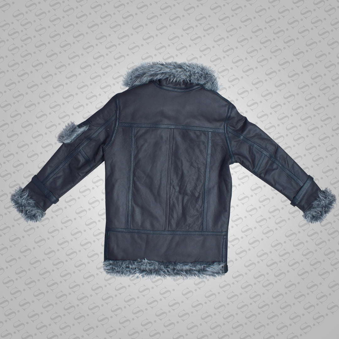 Men's Shearling Jacket Coat Thick Black in Flight Aviation Style Jacket - Cold Inferno - bombersflight