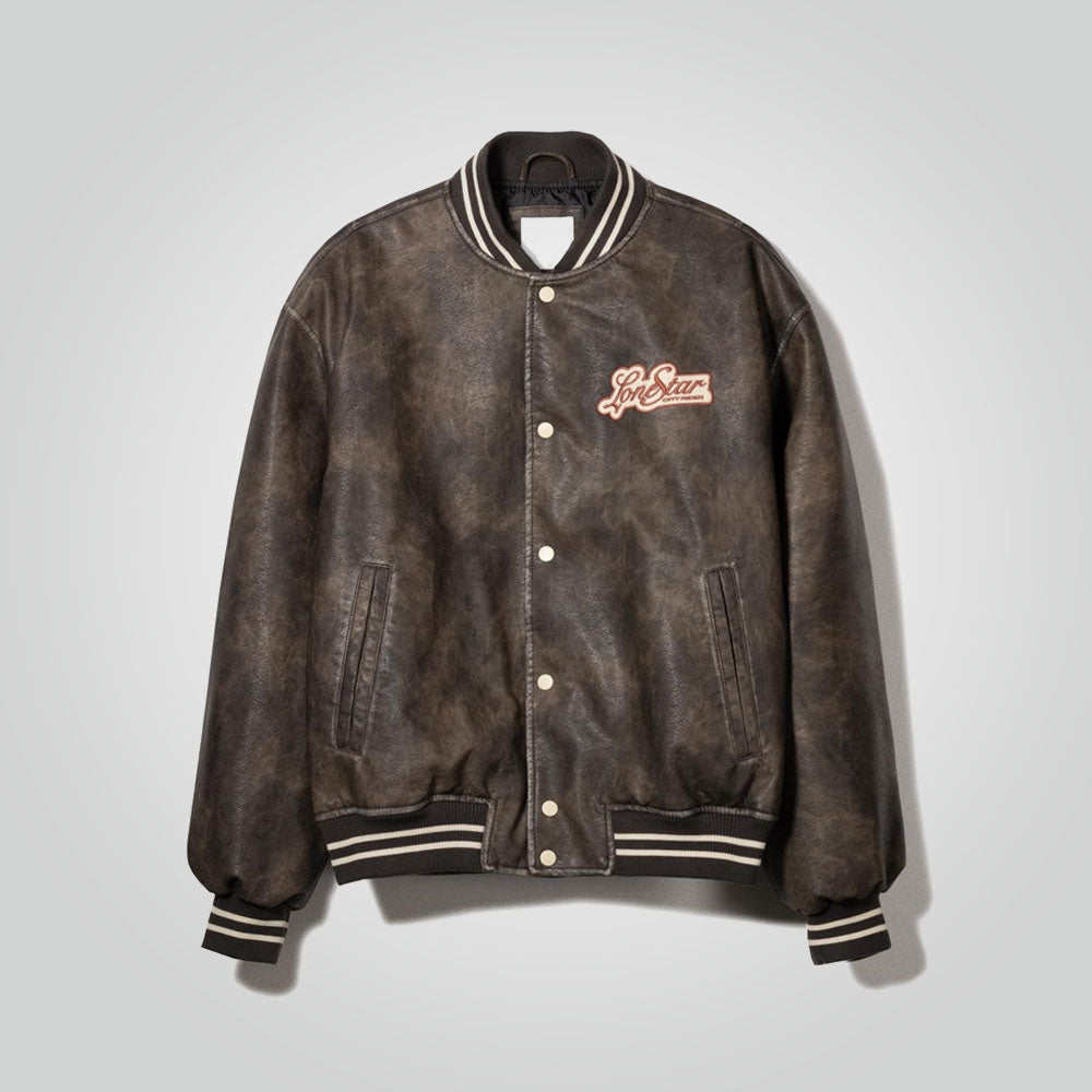 Men's Vintage Leather Varsity Bomber Jacket
