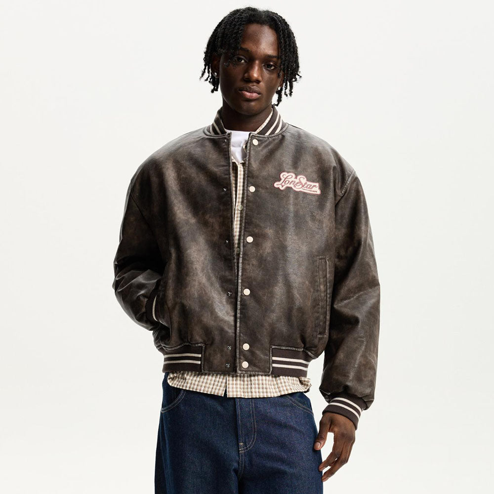 Vintage Leather Varsity Bomber Jacket
