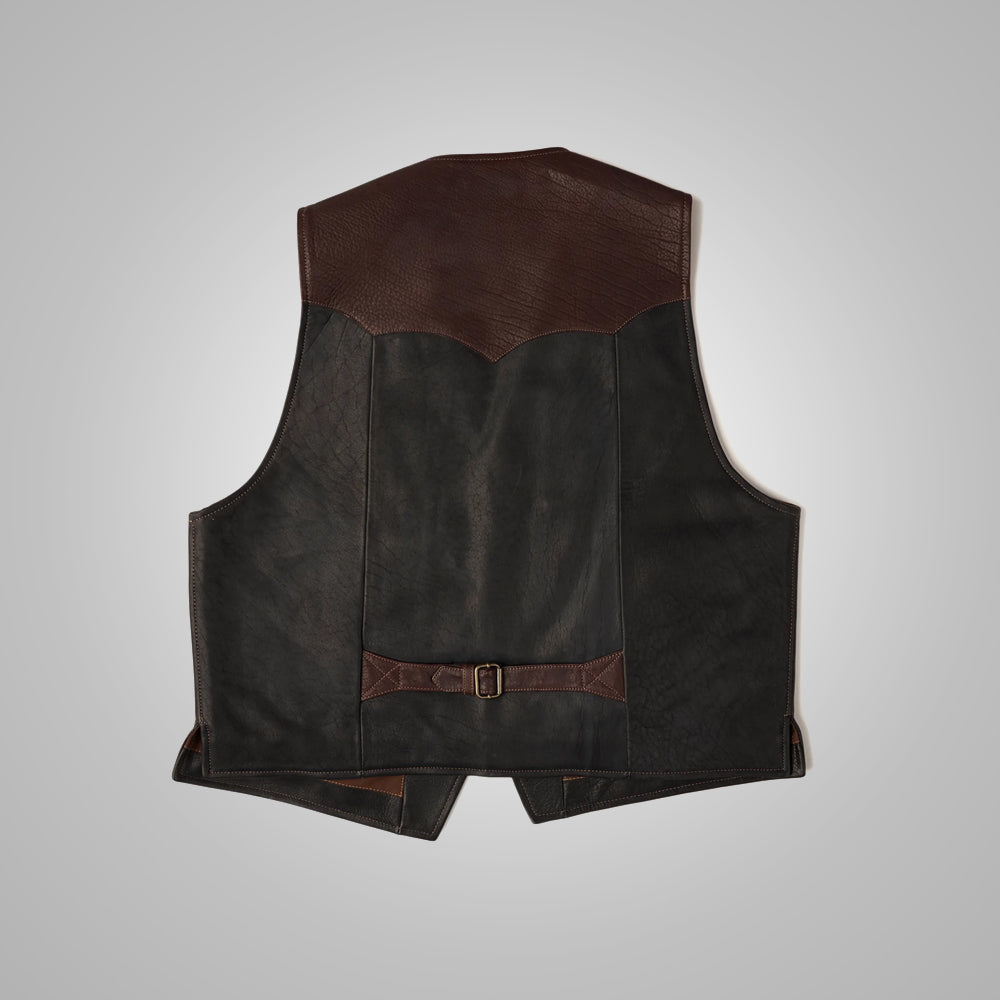 Mens Waistcoat Multi Color Brown Buffalo Leather Vest - bombersflight