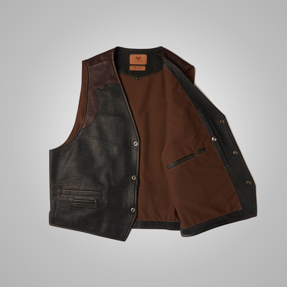 Mens Waistcoat Multi Color Brown Buffalo Leather Vest - bombersflight