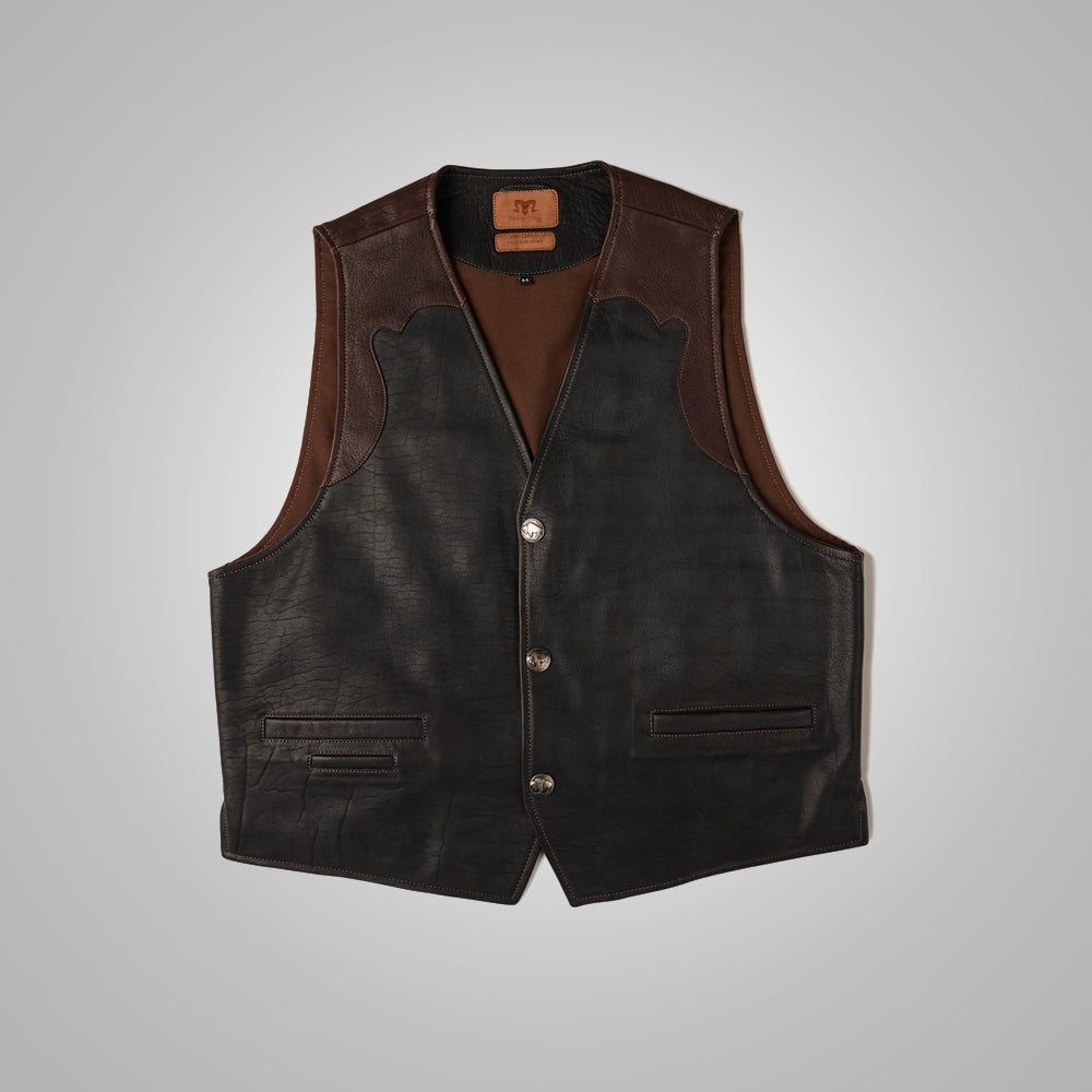 Mens Waistcoat Multi Color Brown Buffalo Leather Vest - bombersflight