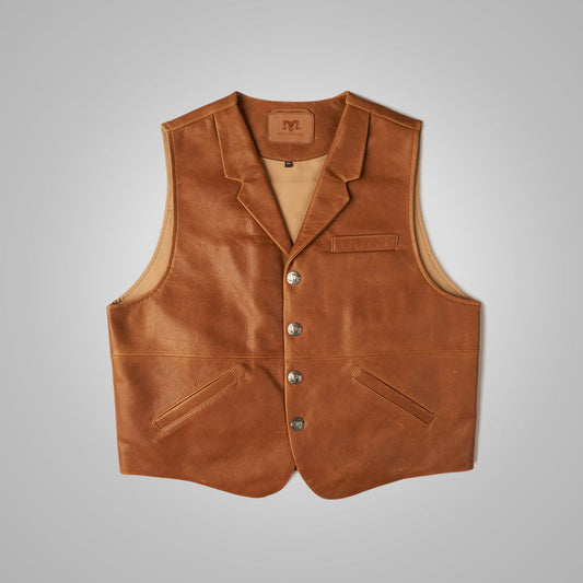 Brown leather vest on a gray background