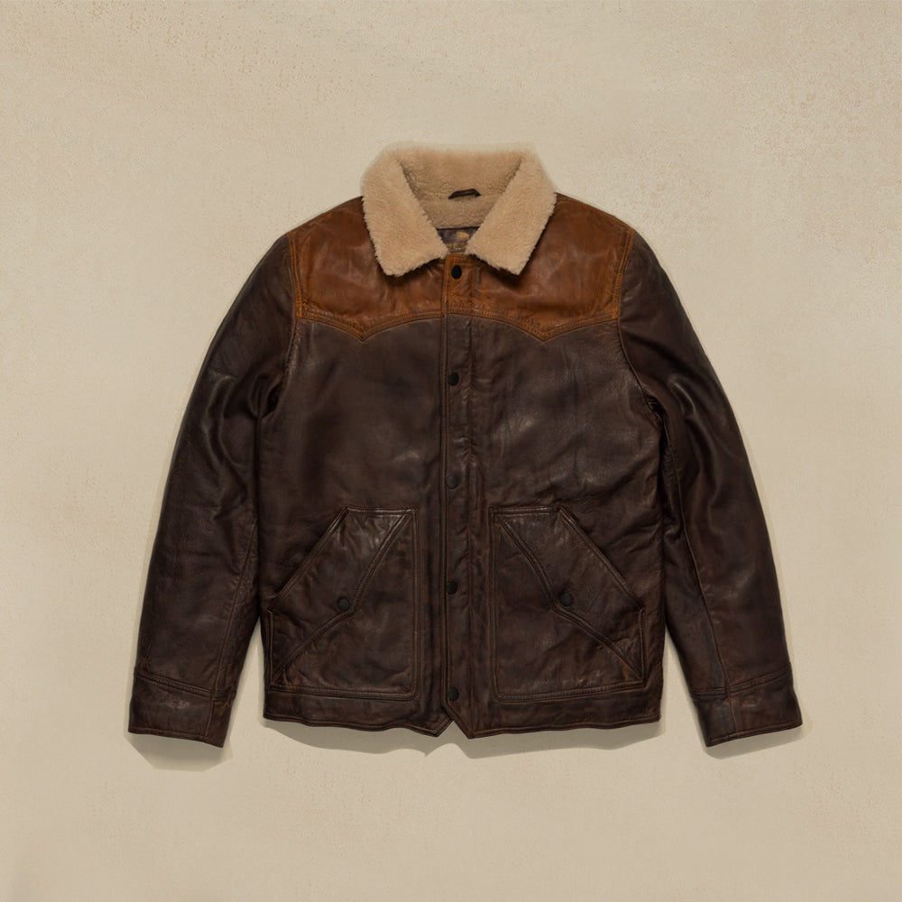 Distressed Sheepskin Leather Sherpa Jacket For Men