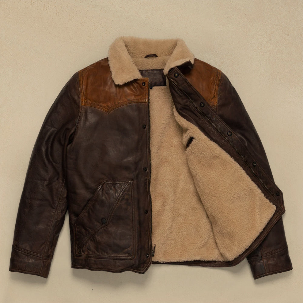 Leather Sherpa Jacket For Men