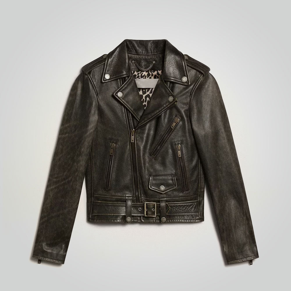 Vintage Distressed Black Motorbike Leather Biker Jacket