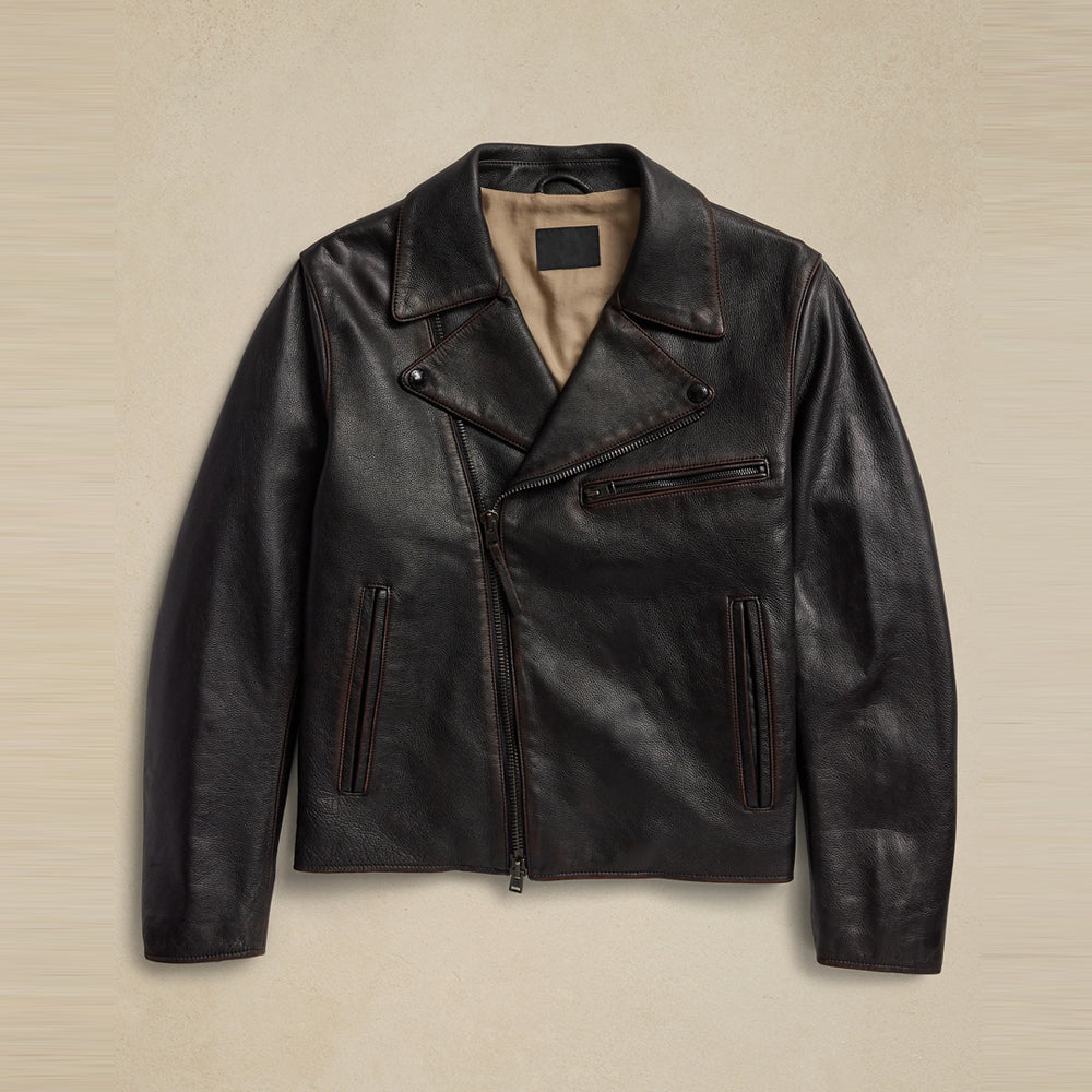 Vintage Waxed Black Motorbike Leather Jacket