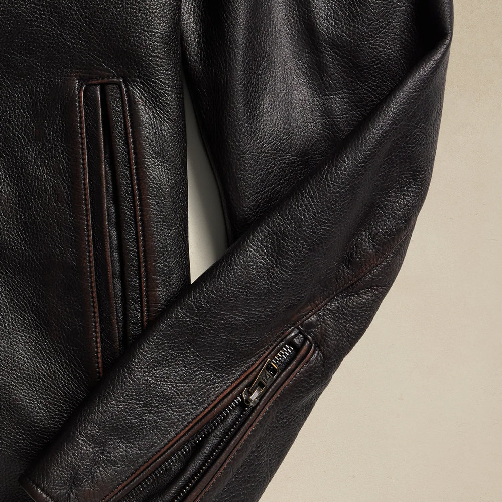 Vintage Waxed Black Motorbike Leather Moto Jacket