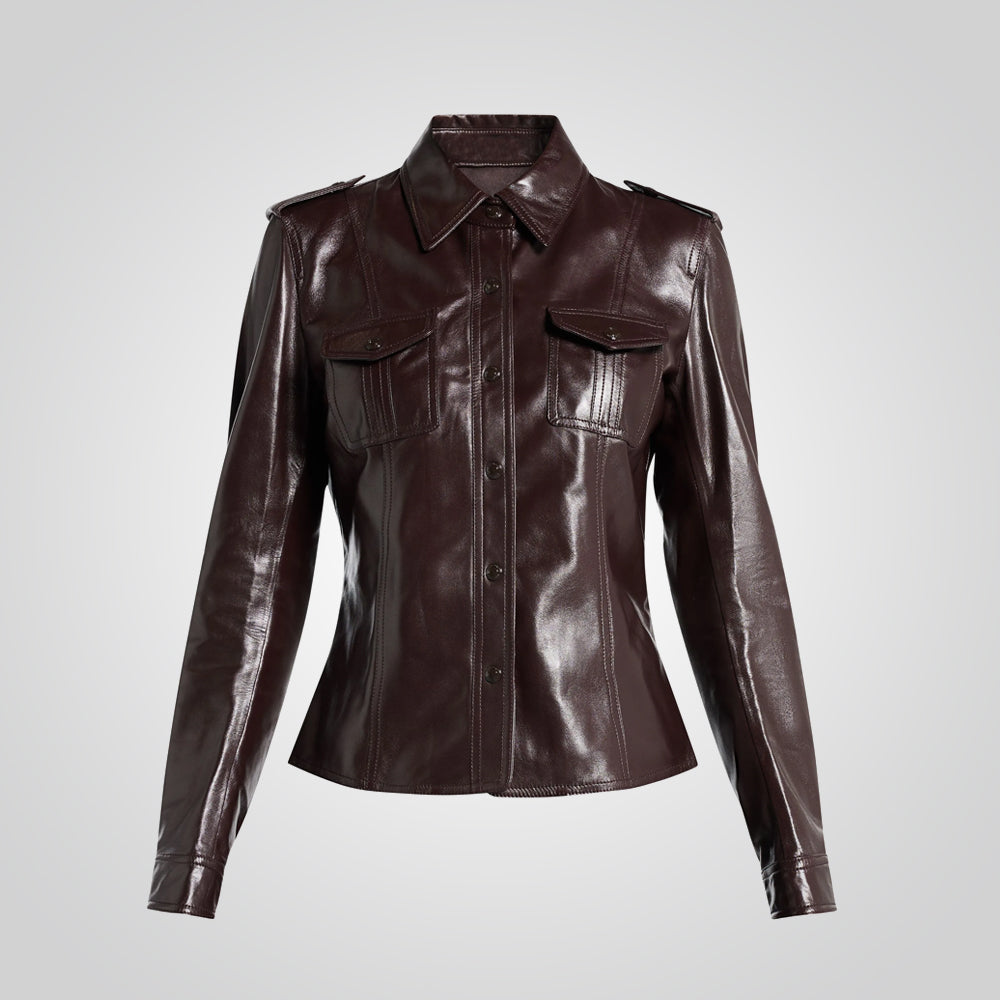 Brown leather jacket on a light gray background