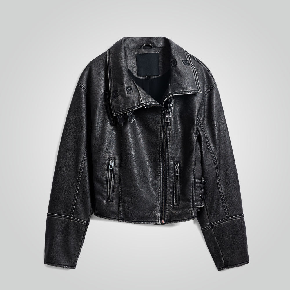 Women's Distressed Black Biker Jacket