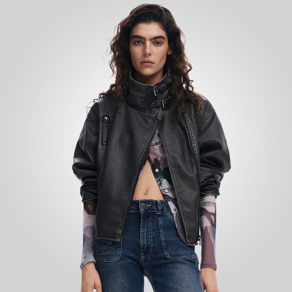 Distressed Black Leather Biker Jacket – Vintage Rebel Style