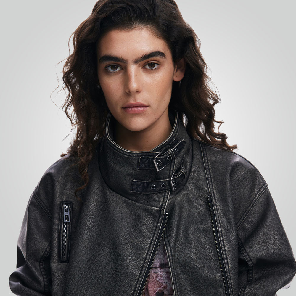 Black Leather Biker Jacket – Vintage Rebel Style