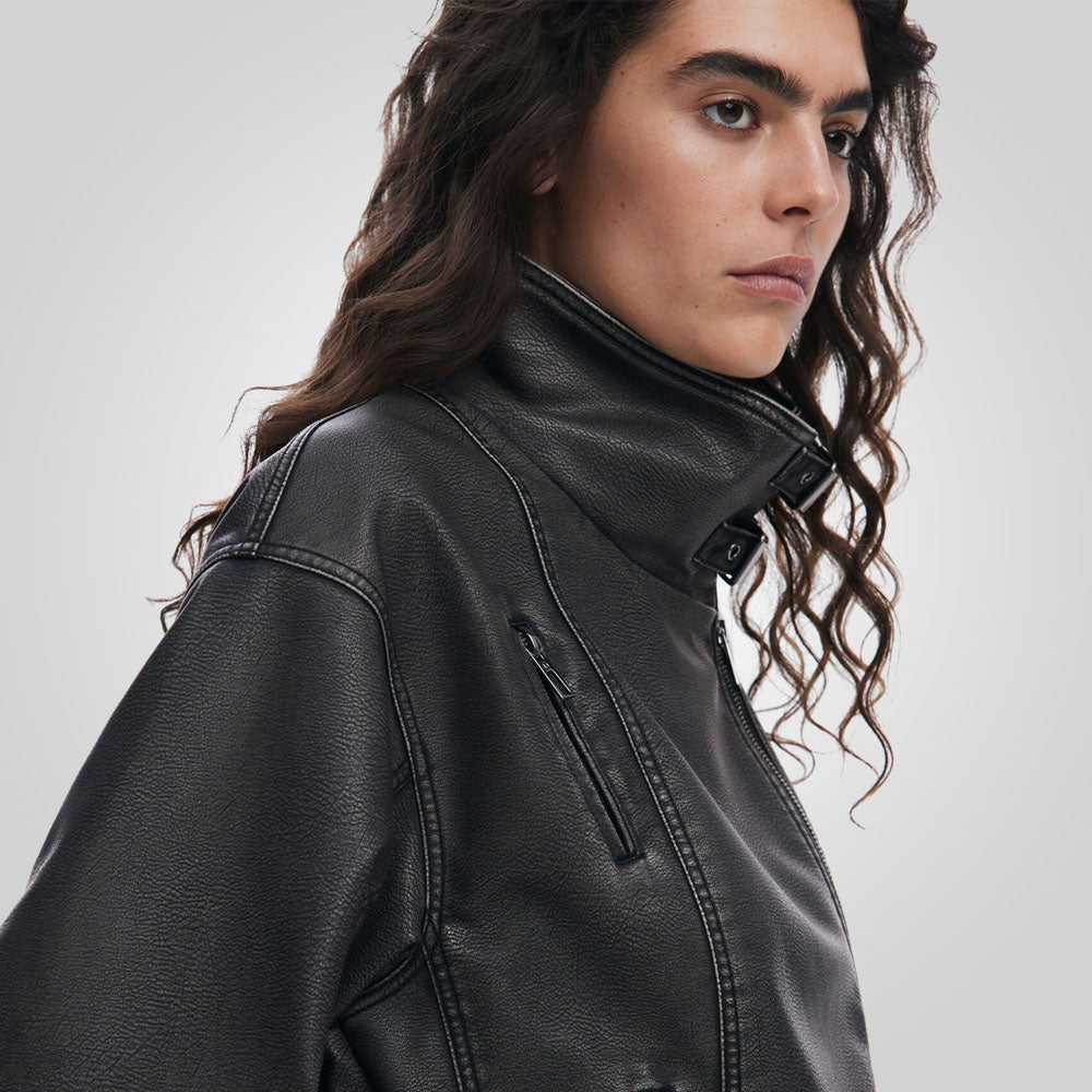 Women's Black Leather Biker Jacket – Vintage Rebel Style