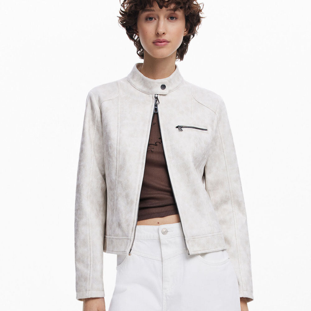 Motorcycle Biker White Leather Jacket