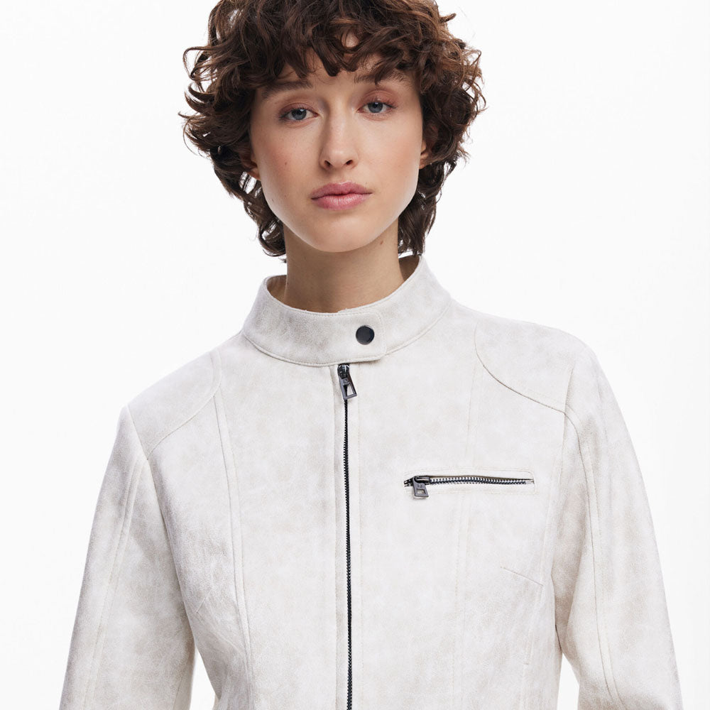 Biker White Leather Jacket