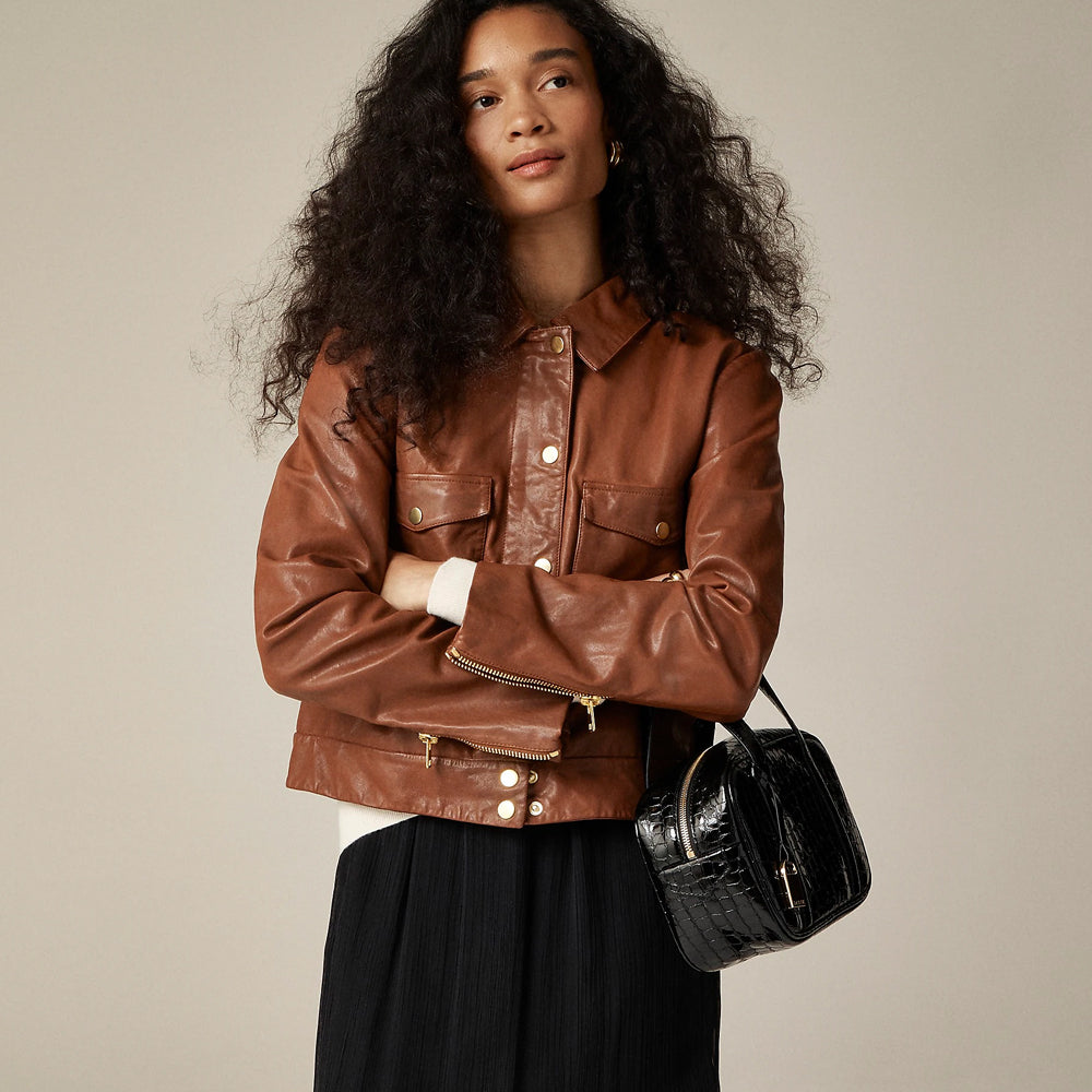 Cropped Leather Trucker Styled Shirt