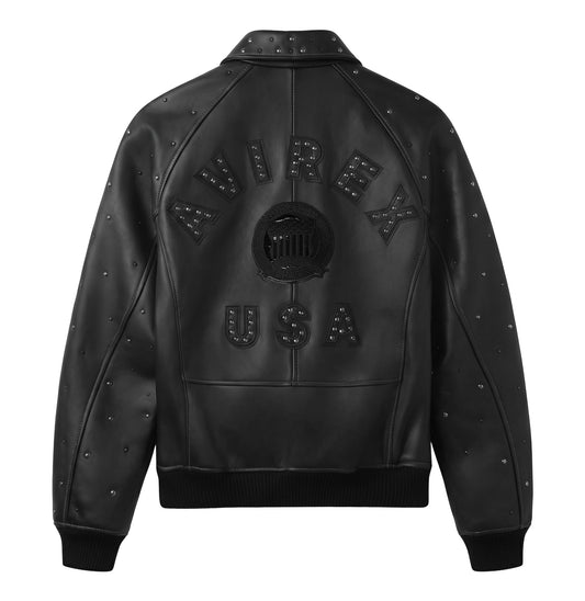 Avirex Black Iconic Studded Leather Jacket