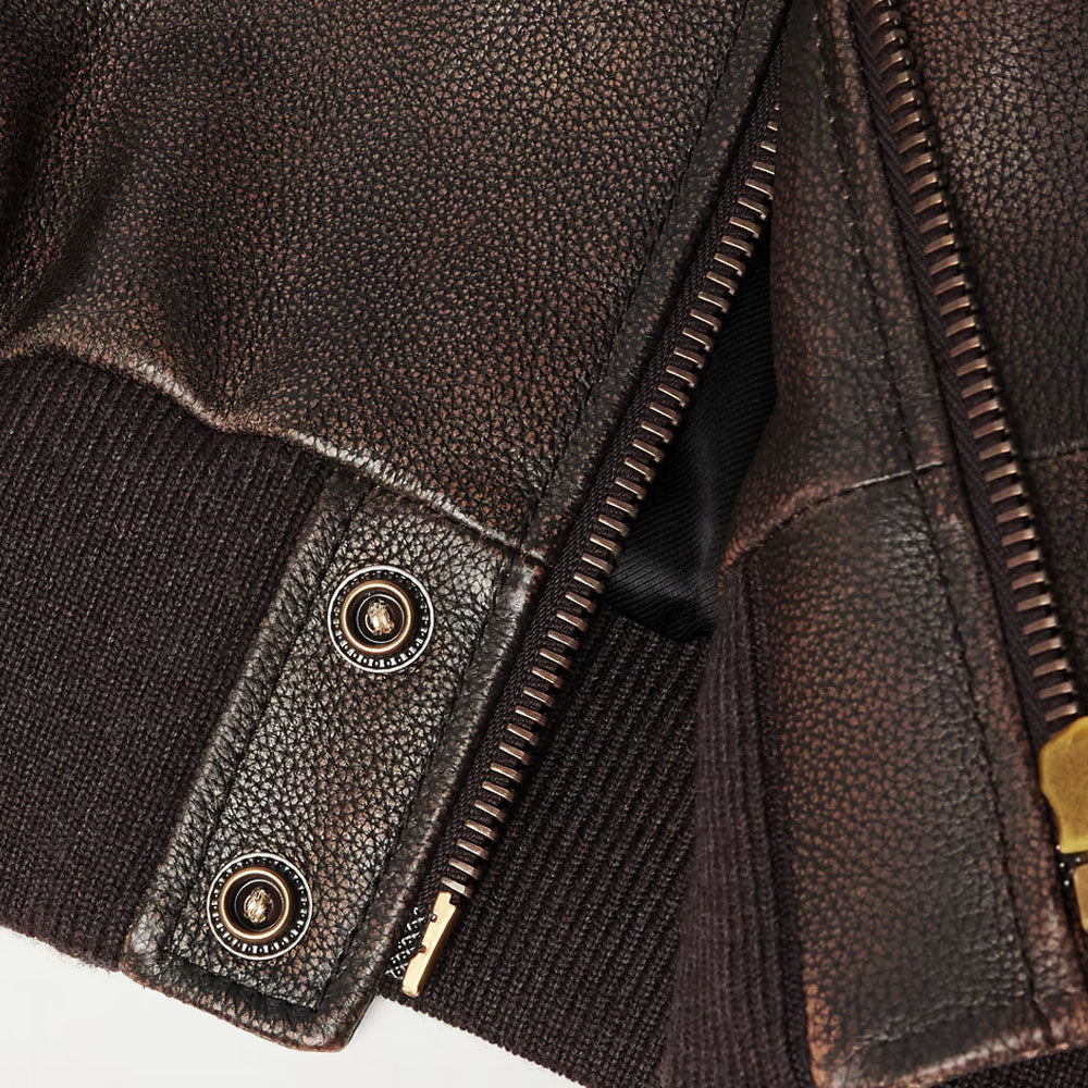 Men's Brown Full Grain A1 Leather Bomber Jacket