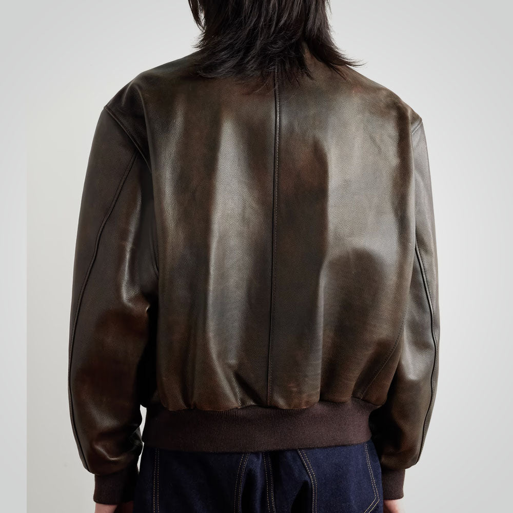 Men's Brown A1 Leather Bomber Jacket