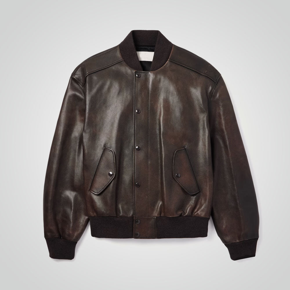 Men's Brown Full Grain A1 Leather Bomber Jacket