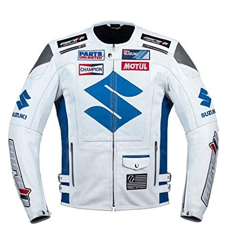 New White Suzuki Jacket Motul Motorcycle Leather racing Jacket - bombersflight